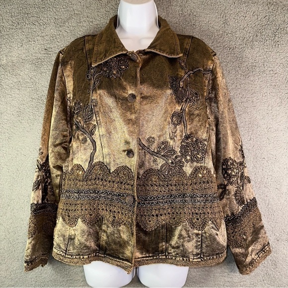 Flashback Vintage Jacket Women's Large Floral Embroidered‎ Crochet Beaded Coat - Picture 1 of 11